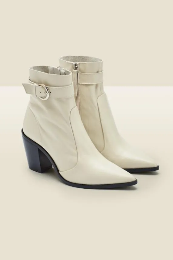 Sosandar Amelia Cream Leather Buckle Detail Western Boot Cream Women Boots