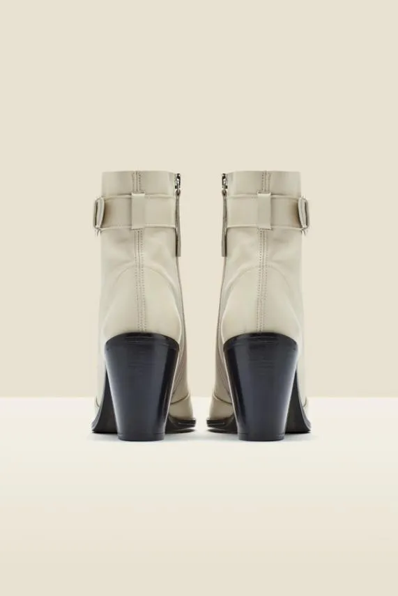 Sosandar Amelia Cream Leather Buckle Detail Western Boot Cream Women Boots