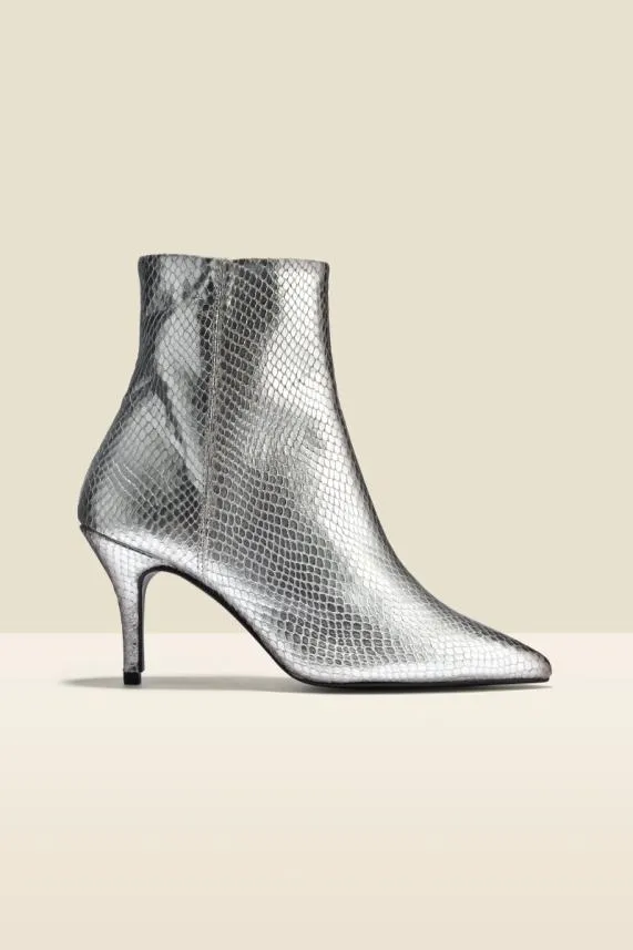 Sosandar Amour Silver Snake Point Ankle Boot Silver Women Boots