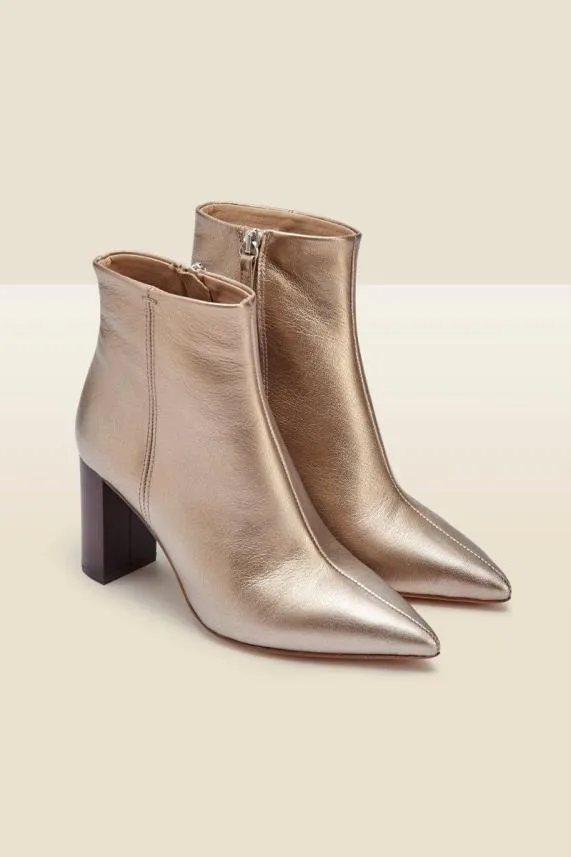 Sosandar Angel Soft Gold Leather Zip Boot With Stack Heel Women Heels