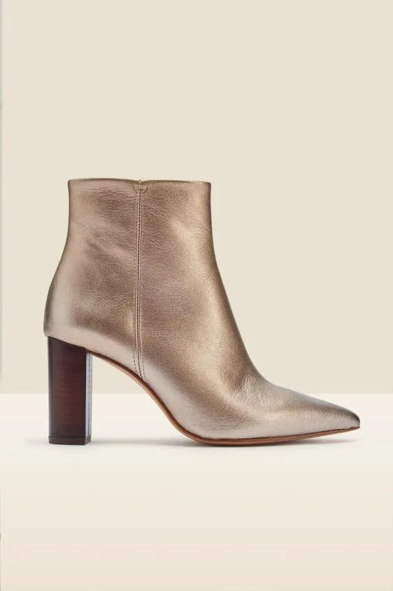 Sosandar Angel Soft Gold Leather Zip Boot With Stack Heel Women Heels