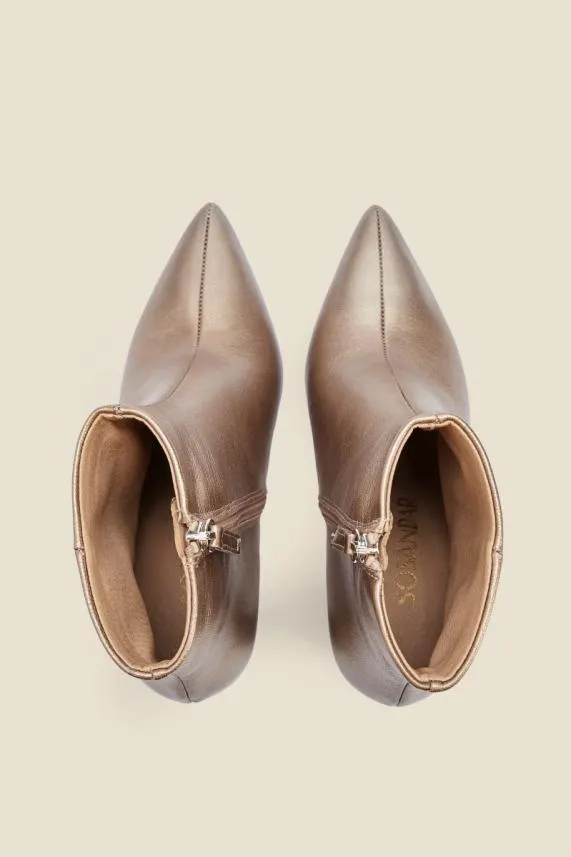 Sosandar Angel Soft Gold Leather Zip Boot With Stack Heel Women Heels