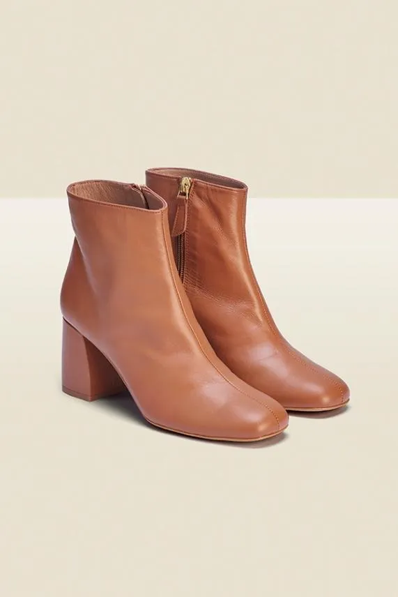 Sosandar Anna Tan Leather Mid Heel Ankle Boot Women Boots