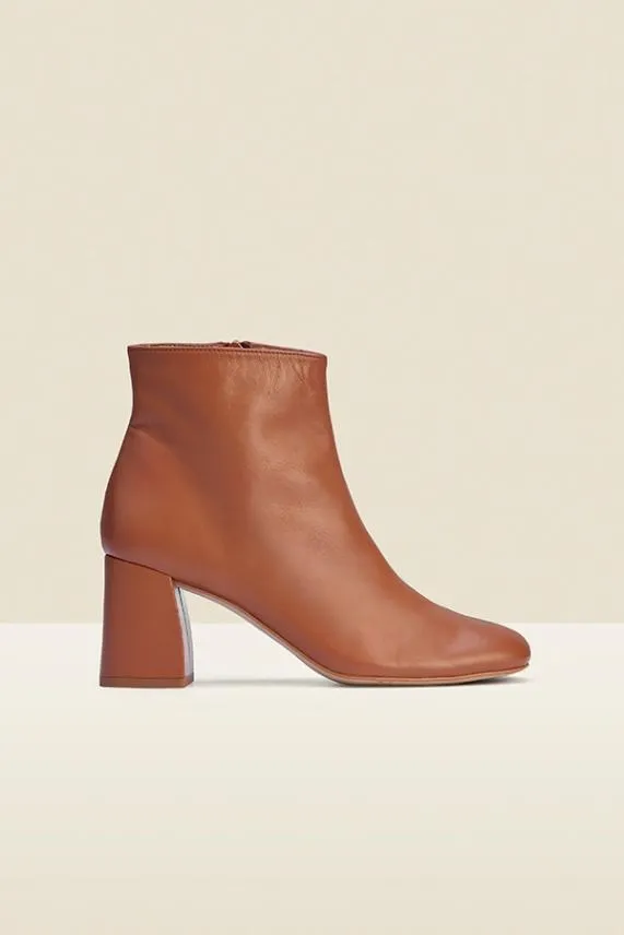 Sosandar Anna Tan Leather Mid Heel Ankle Boot Women Boots