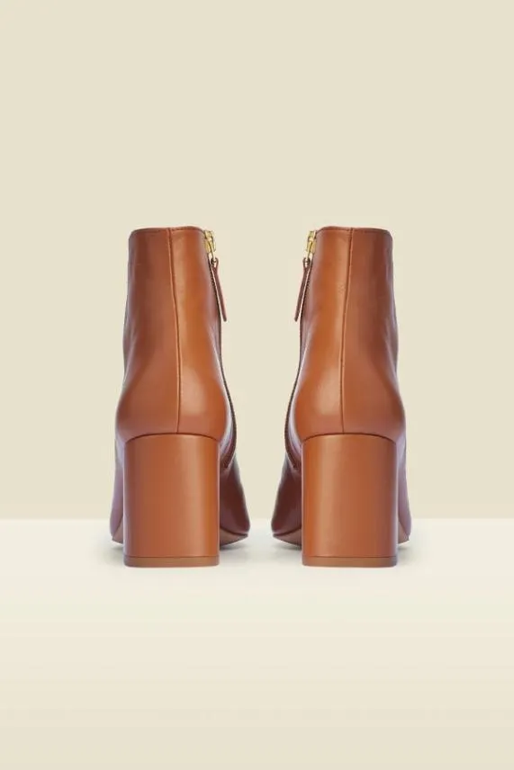Sosandar Anna Tan Leather Mid Heel Ankle Boot Women Boots