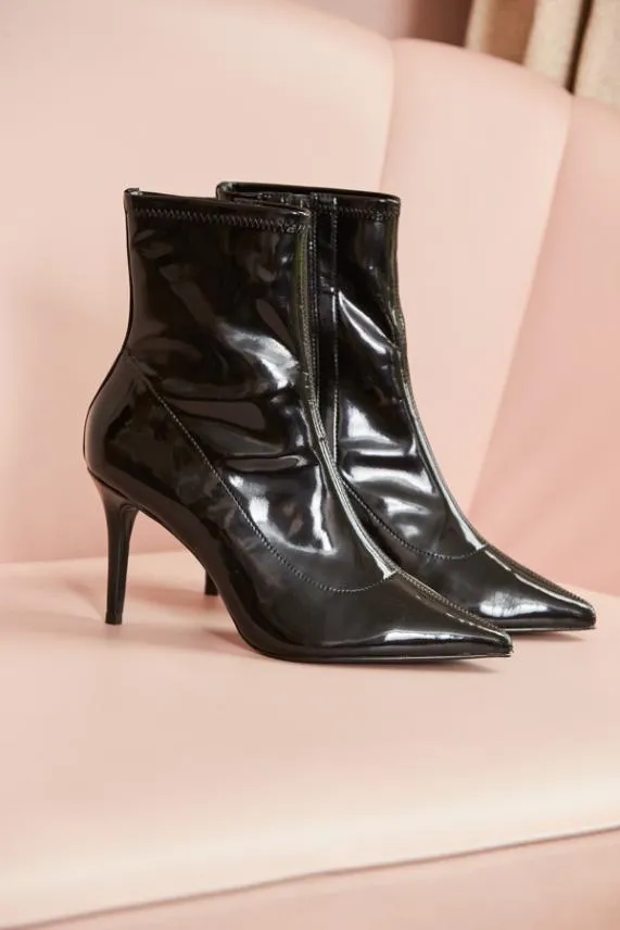 Sosandar Ava Black Patent Sock Boot Black Women Boots