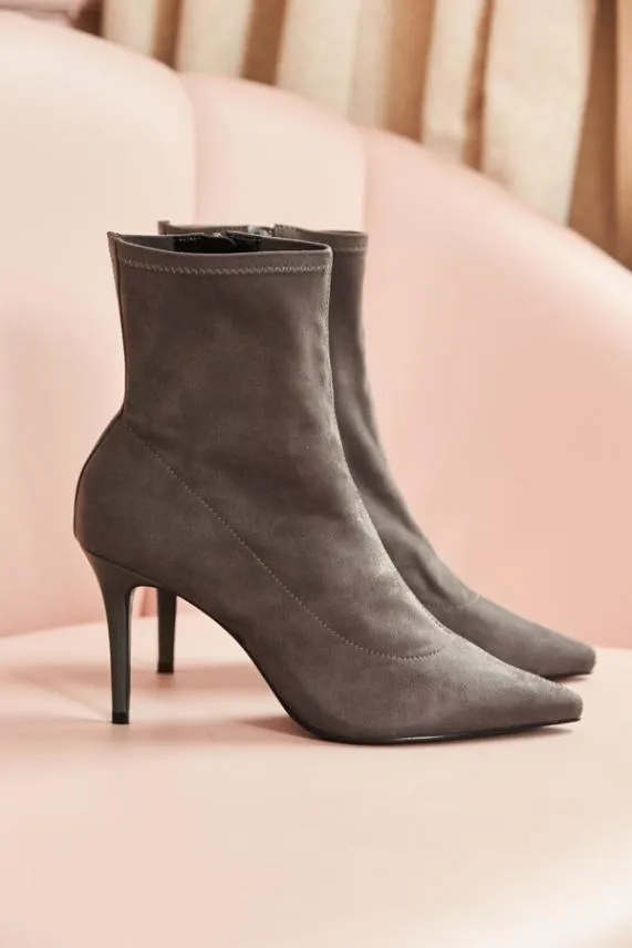 Sosandar Ava Grey Faux Suede Stretch Sock Boot Grey Women Boots