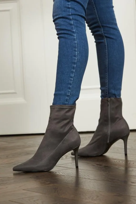 Sosandar Ava Grey Faux Suede Stretch Sock Boot Grey Women Boots