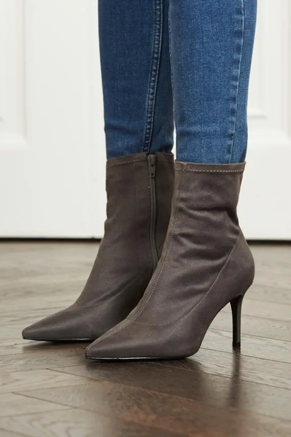 Sosandar Ava Grey Faux Suede Stretch Sock Boot Grey Women Boots