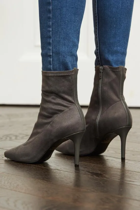 Sosandar Ava Grey Faux Suede Stretch Sock Boot Grey Women Boots