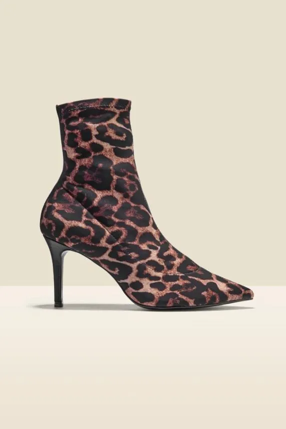 Sosandar Ava Leopard Lycra Stretch Sock Boot Women Boots