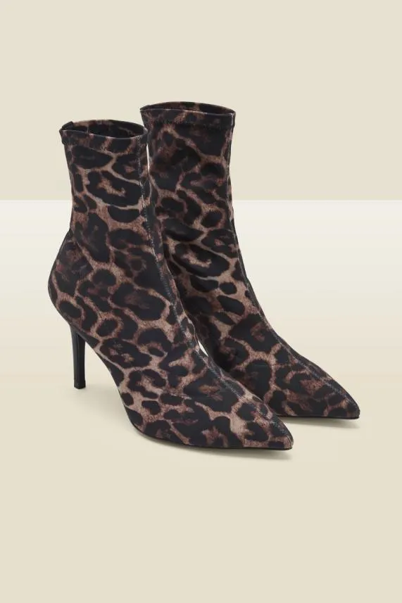 Sosandar Ava Leopard Lycra Stretch Sock Boot Women Boots