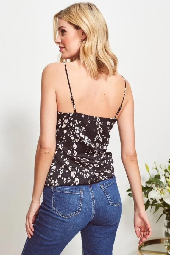 Sosandar Black Abstract Floral Print Cami Black Women Tops