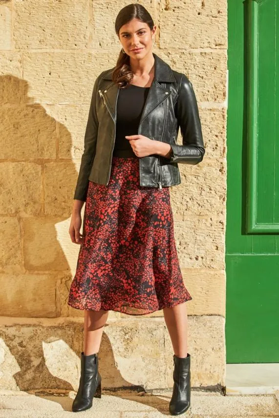 Sosandar Black and Red Ditsy Poppy Print Midi Skirt Black Red Women Skirts
