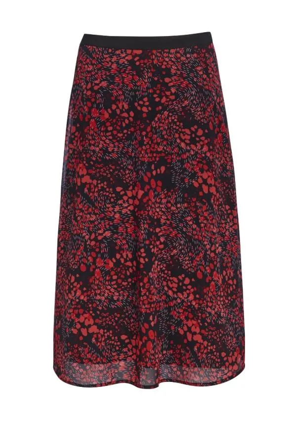 Sosandar Black and Red Ditsy Poppy Print Midi Skirt Black Red Women Skirts