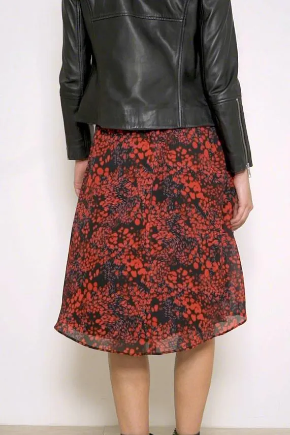 Sosandar Black and Red Ditsy Poppy Print Midi Skirt Black Red Women Skirts