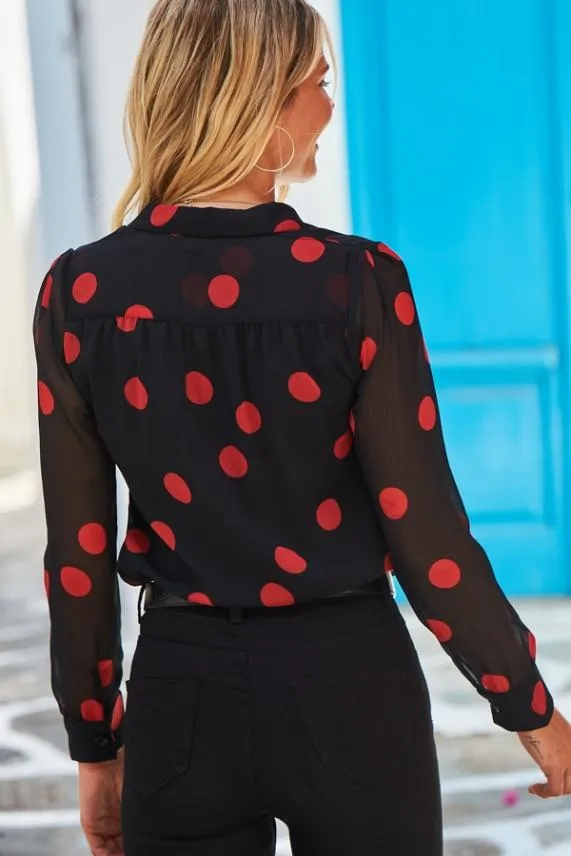 Sosandar Black and Red Spot Print Shirt Black Red Women Tops