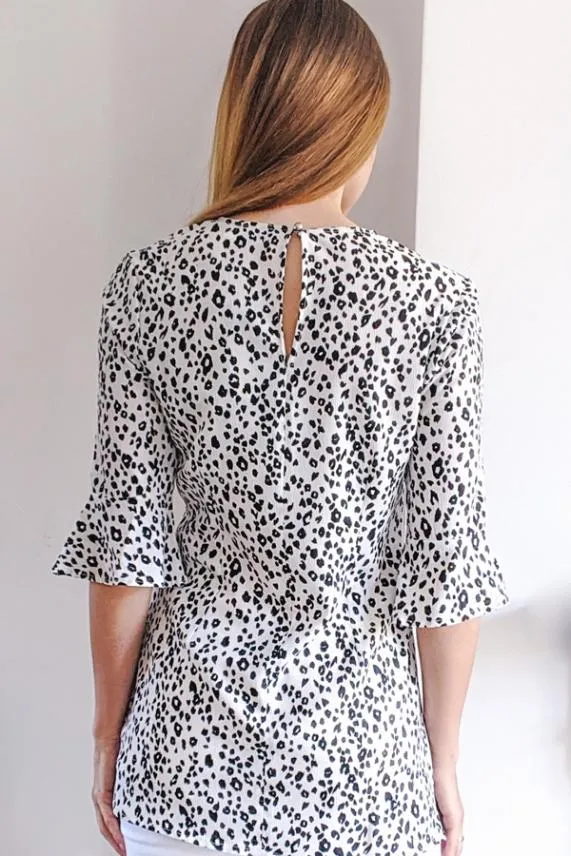Sosandar Black and White Animal Print V Neck Top Black White Women Tops