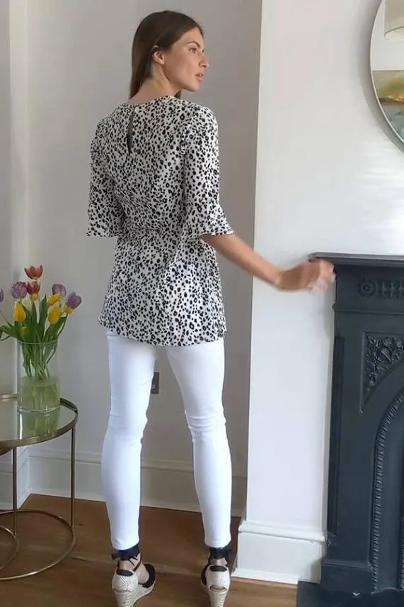Sosandar Black and White Animal Print V Neck Top Black White Women Tops