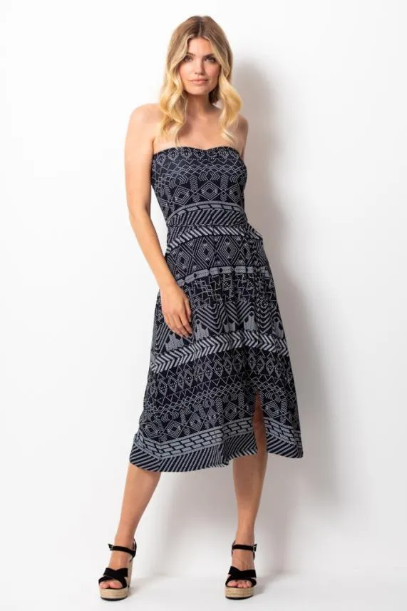 Sosandar Black and White Aztec Print Bandeau Dress Black White Women Dresses