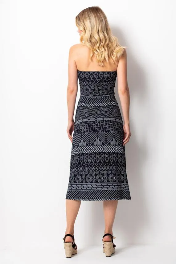 Sosandar Black and White Aztec Print Bandeau Dress Black White Women Dresses