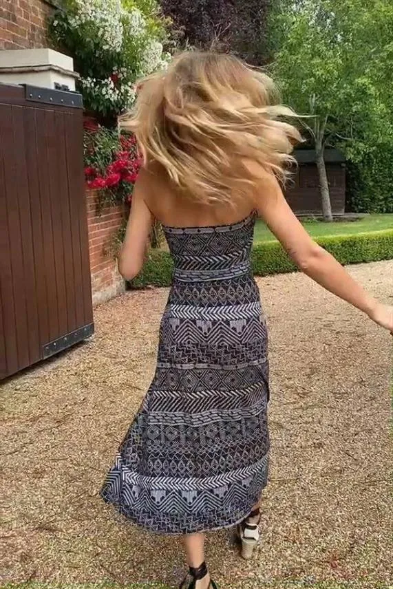 Sosandar Black and White Aztec Print Bandeau Dress Black White Women Dresses