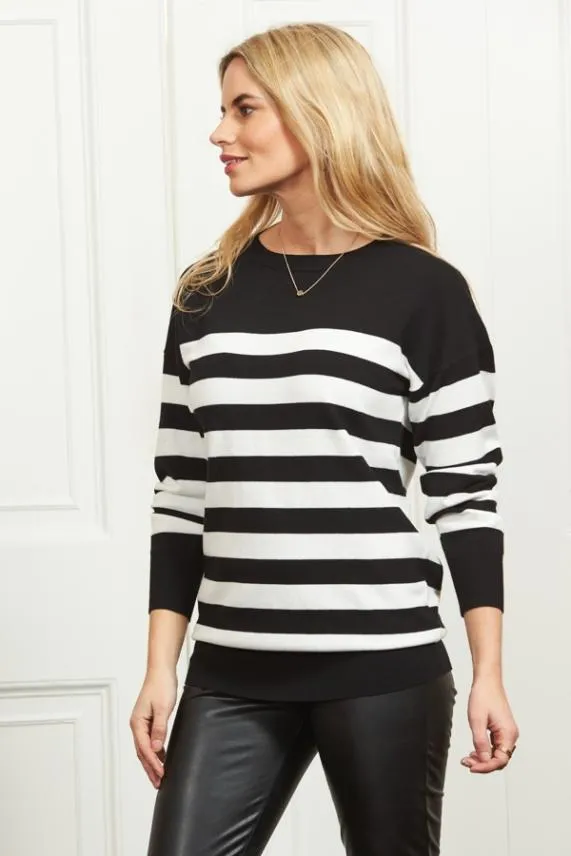 Sosandar Black and White Stripe Relaxed Fit Jumper Black White Women Knitwear