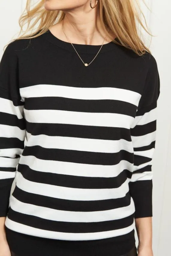 Sosandar Black and White Stripe Relaxed Fit Jumper Black White Women Knitwear