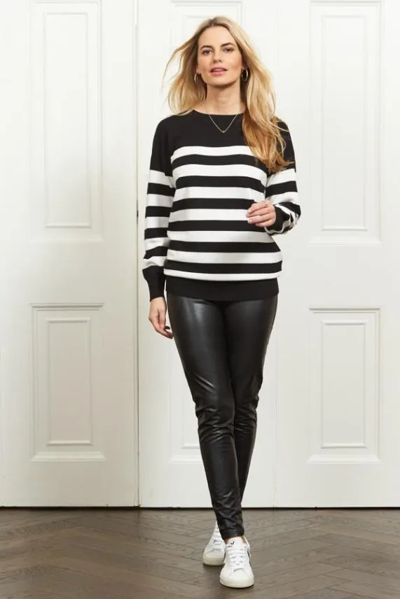 Sosandar Black and White Stripe Relaxed Fit Jumper Black White Women Knitwear