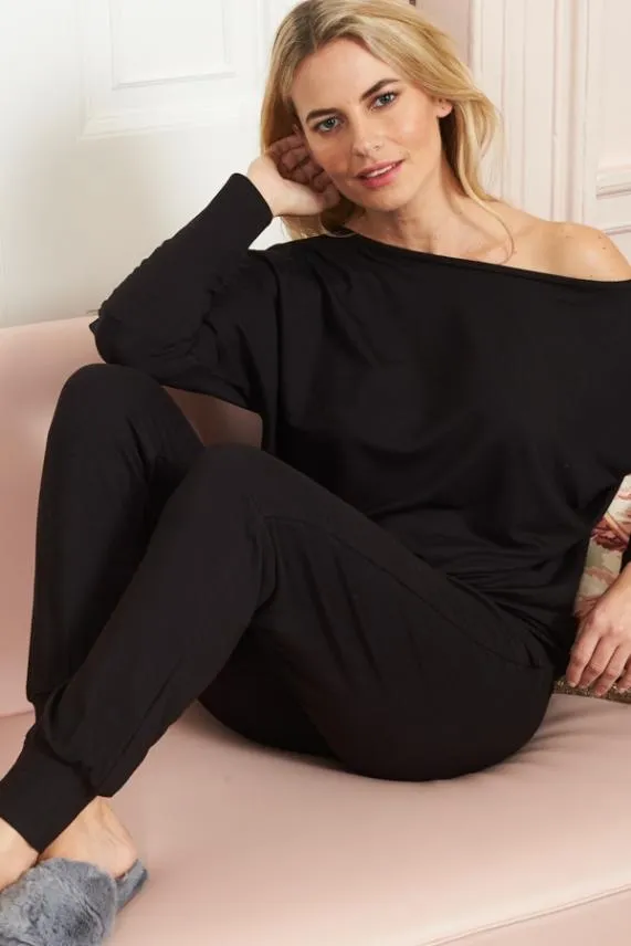 Sosandar Black Batwing Sleeve Jersey Loungewear Top Black Women Nightwear