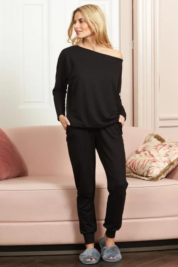 Sosandar Black Batwing Sleeve Jersey Loungewear Top Black Women Nightwear