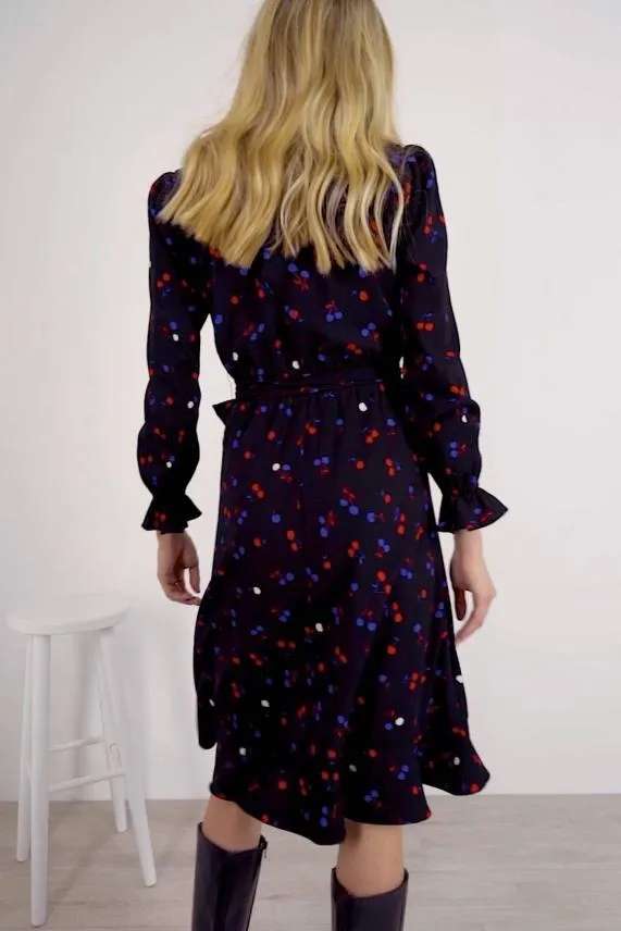 Sosandar Black Cherry Print Wrap Dress Black Women Dresses