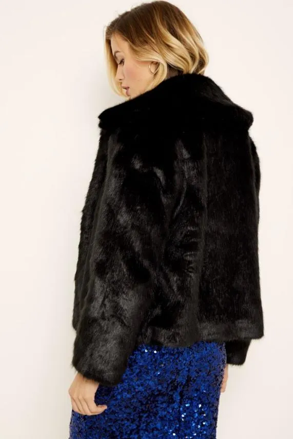 Sosandar Black Faux Fur Cropped Jacket Black Women Jackets and Coats