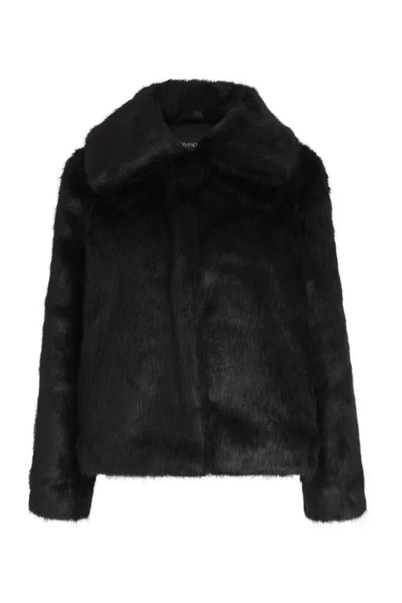 Sosandar Black Faux Fur Cropped Jacket Black Women Jackets and Coats