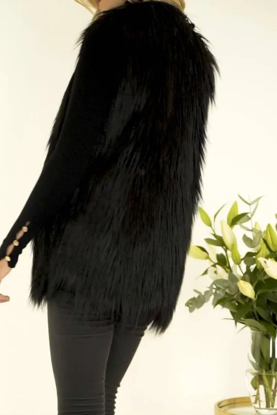 Sosandar Black Faux Fur Gilet Black Women Jackets and Coats