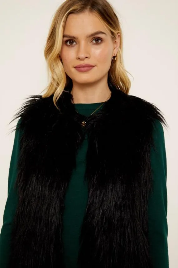 Sosandar Black Faux Fur Gilet Black Women Jackets and Coats