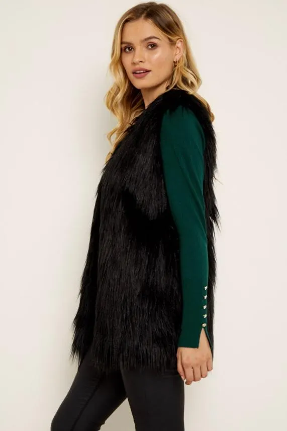 Sosandar Black Faux Fur Gilet Black Women Jackets and Coats