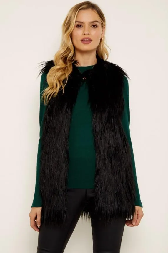 Sosandar Black Faux Fur Gilet Black Women Jackets and Coats