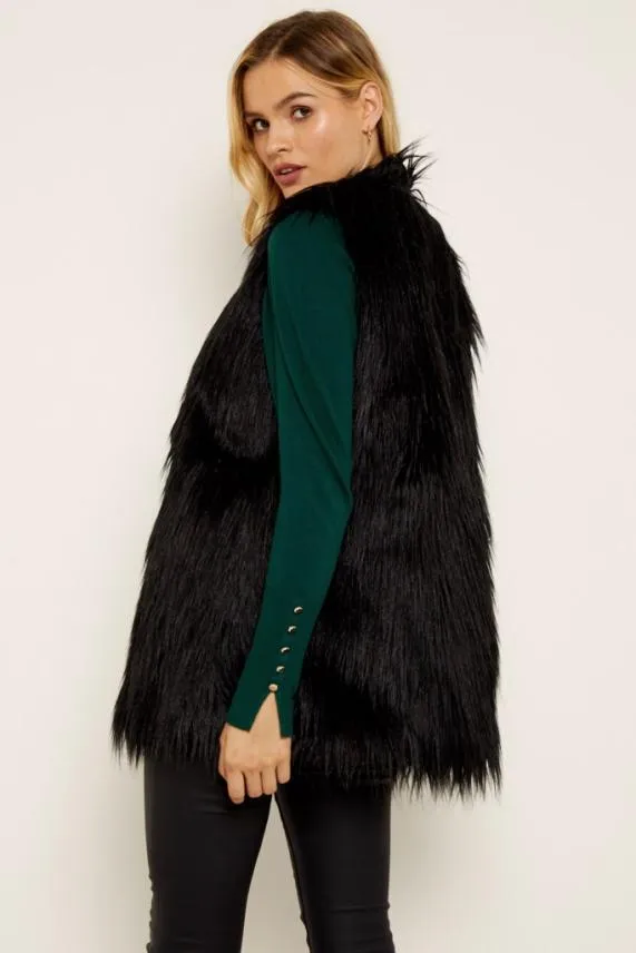 Sosandar Black Faux Fur Gilet Black Women Jackets and Coats