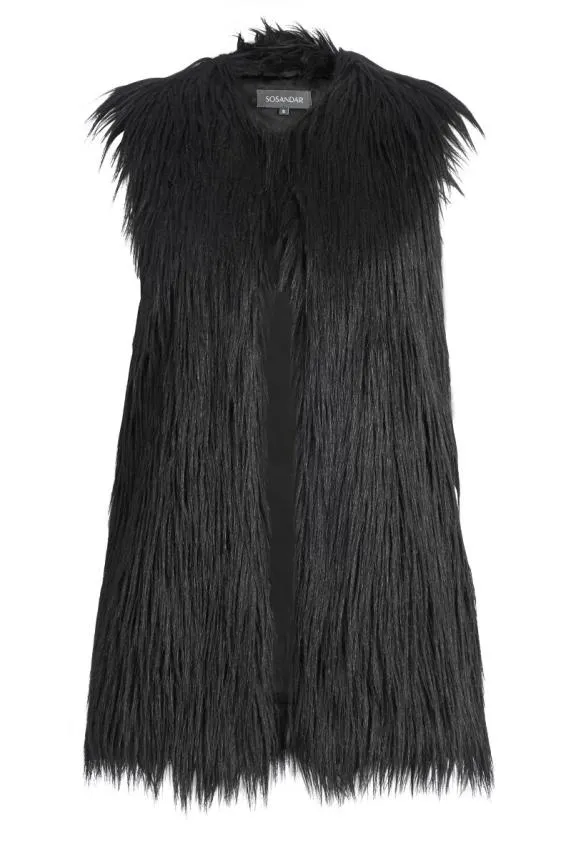 Sosandar Black Faux Fur Gilet Black Women Jackets and Coats