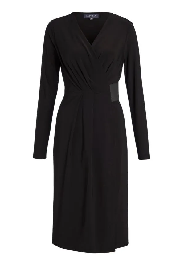 Sosandar Black Faux Wrap Dress Black Women Dresses