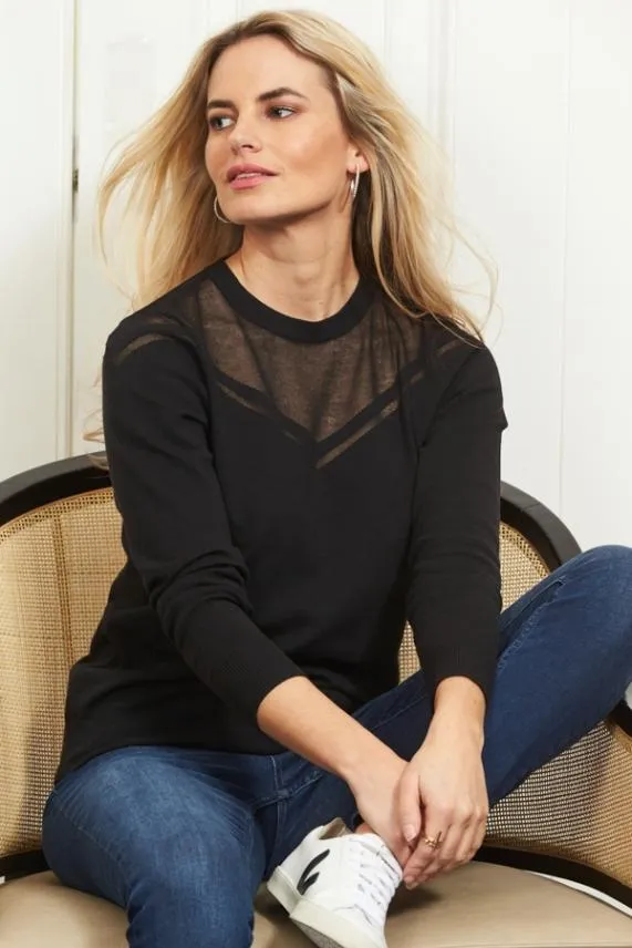 Sosandar Black Fine Knit Sheer Panel Jumper Black Women Knitwear