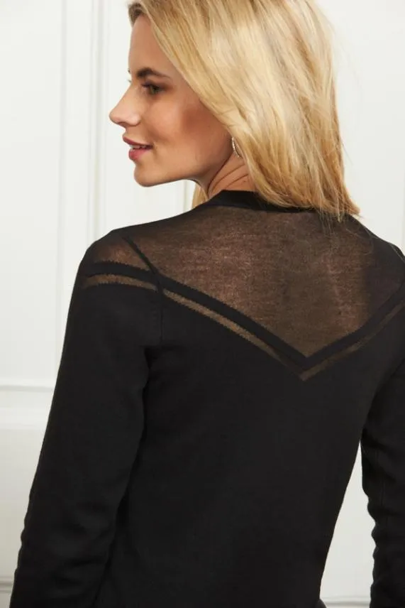 Sosandar Black Fine Knit Sheer Panel Jumper Black Women Knitwear