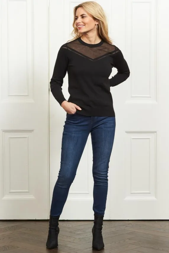 Sosandar Black Fine Knit Sheer Panel Jumper Black Women Knitwear