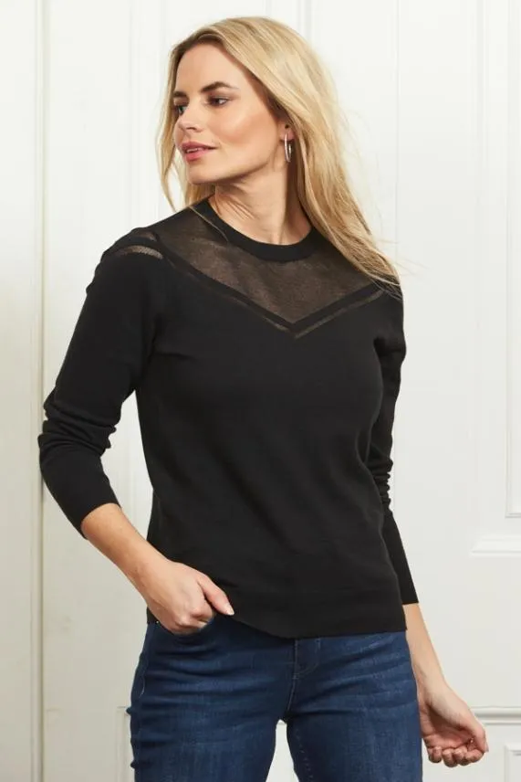 Sosandar Black Fine Knit Sheer Panel Jumper Black Women Knitwear