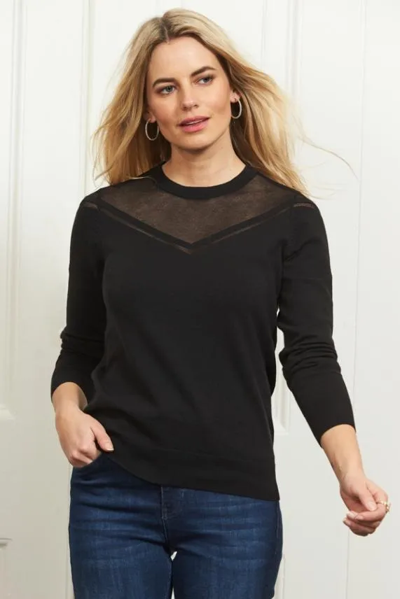 Sosandar Black Fine Knit Sheer Panel Jumper Black Women Knitwear