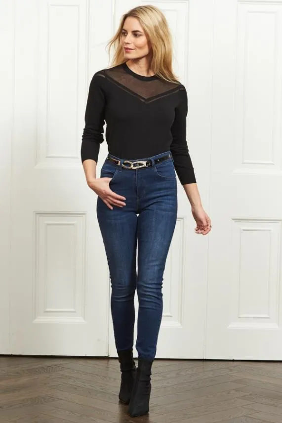 Sosandar Black Fine Knit Sheer Panel Jumper Black Women Knitwear