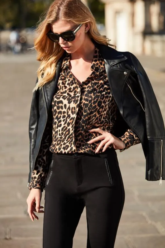 Sosandar Black Leather Biker Jacket Black Women Jackets and Coats