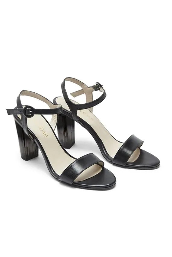 Sosandar Black Leather Perspex Heel Sandal Black Women Sandals and Flip Flops