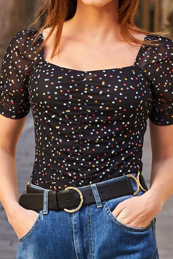 Sosandar Black Leather Waist Belt With Gold Side Trims Black Women Bags and Belts